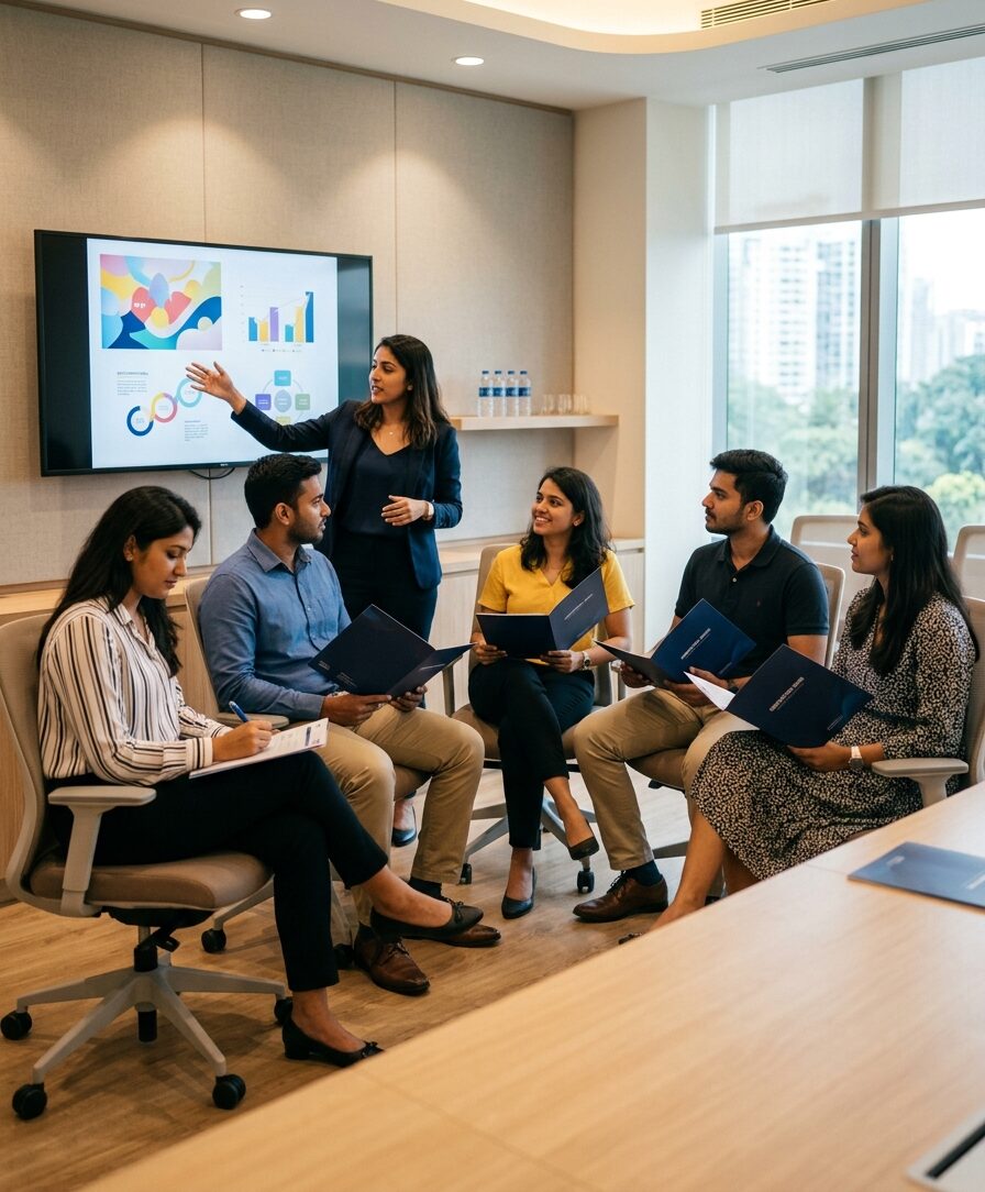 A trainer guiding students