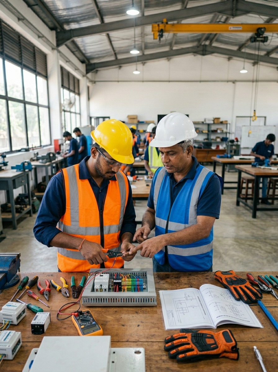 Workers discussing