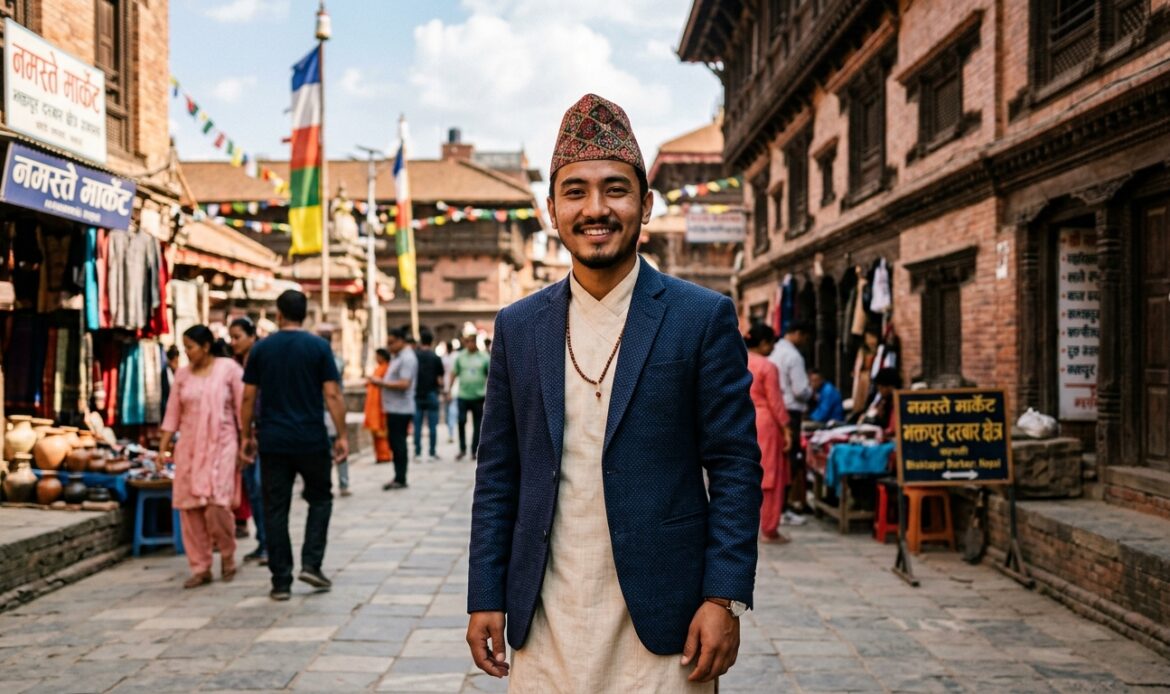 Nepali man wearing dhaka topi