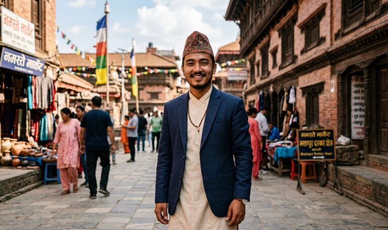Nepali man wearing dhaka topi