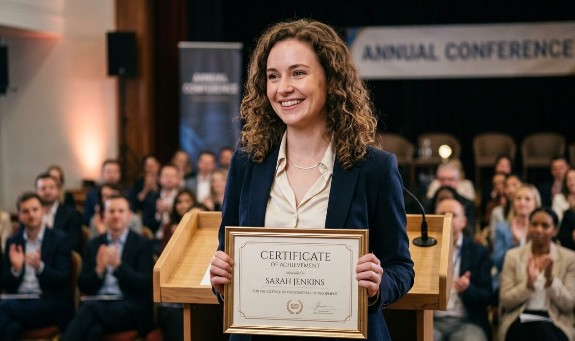 a women with certificate