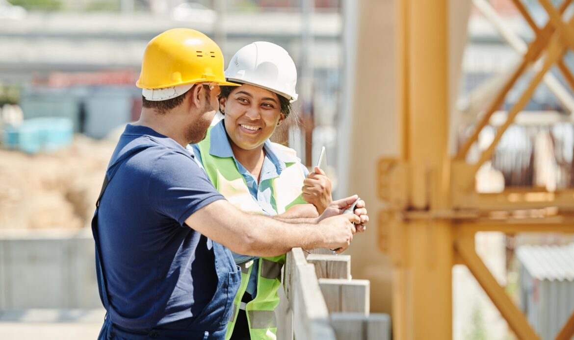 two successful worker talking